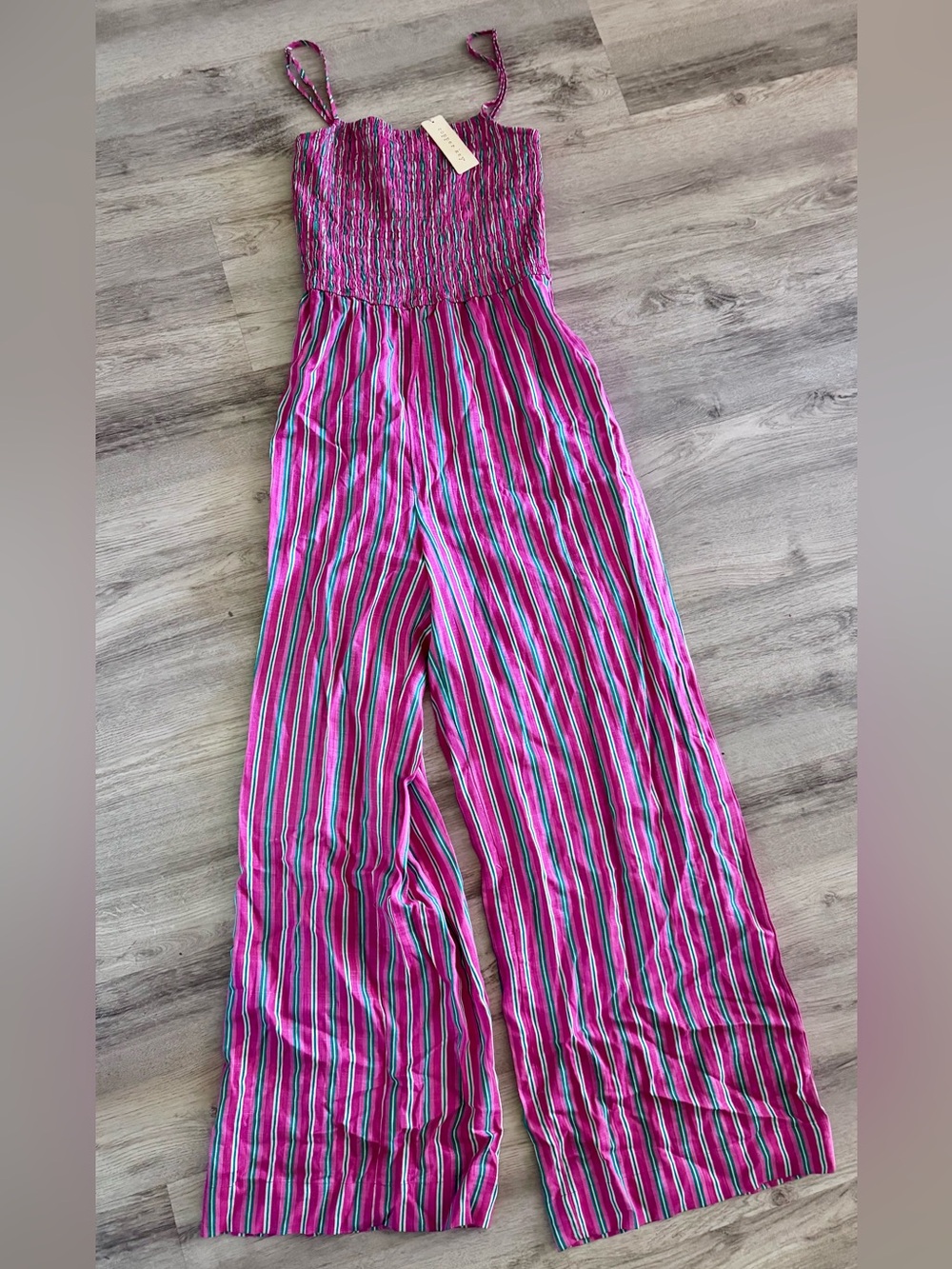 Copper Key Junior’s Striped Pink Smocked Jumpsuit with Adjustable Straps